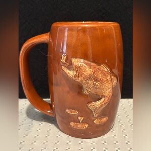 Vintage 3D Fish Ceramic Mug Made by Maurer Molds California Hand Painted 1977